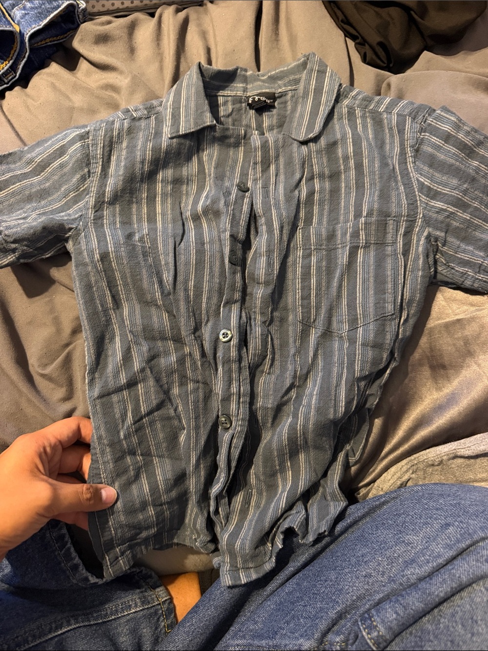 Boy’s Blue Striped Short-Sleeve Button-Up Shirt